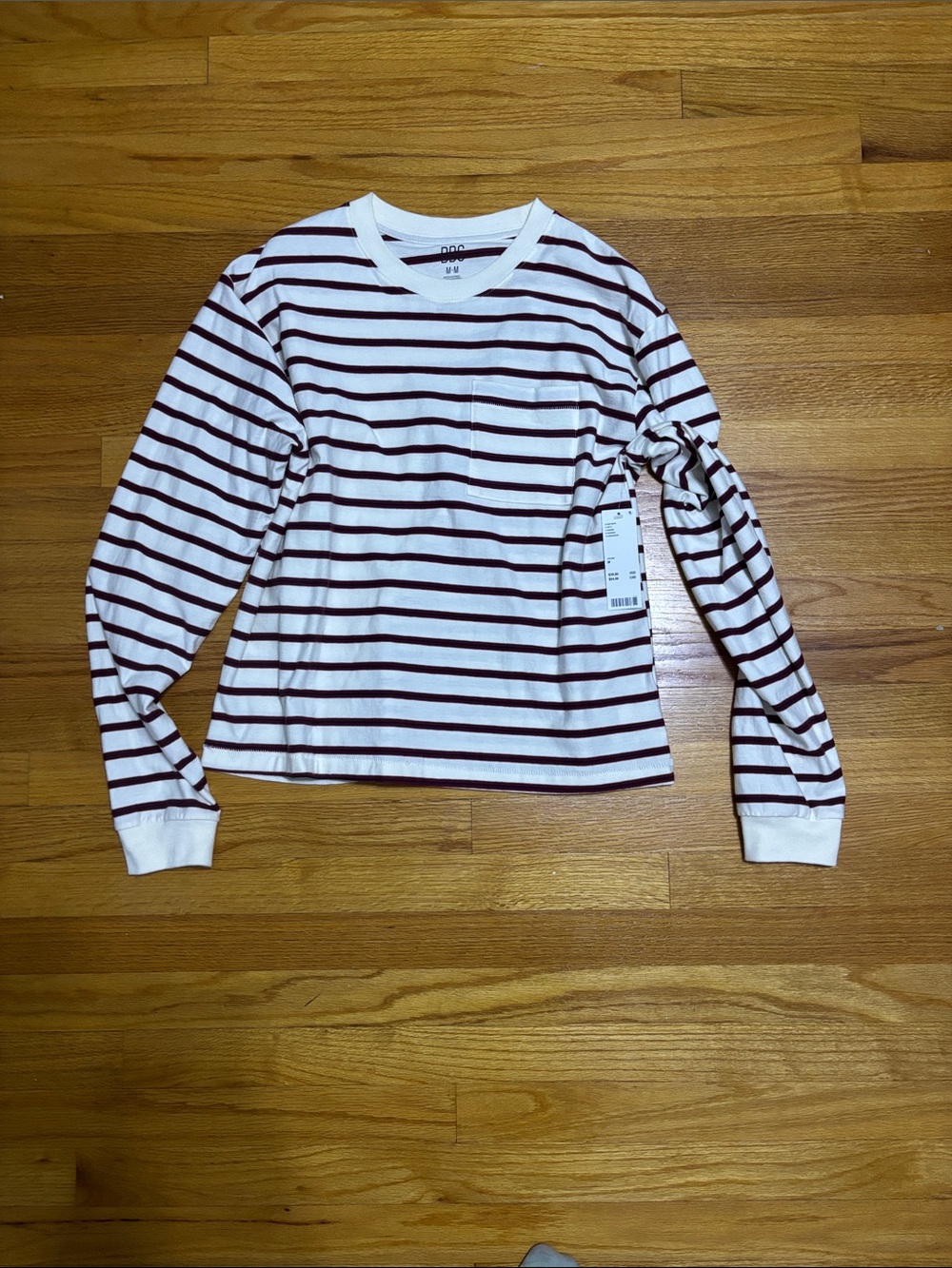 BDG off White Long-Sleeve Tee with Maroon Stripes